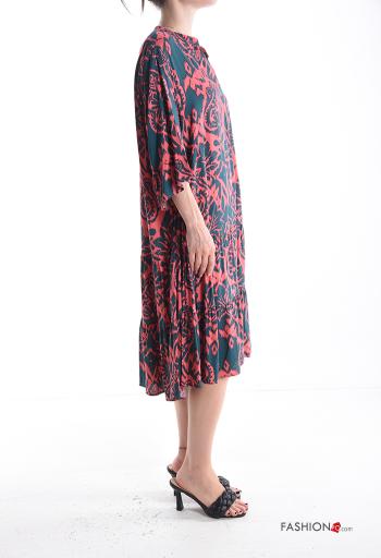 Patterned Dress with flounces 3/4 sleeve with buttons - ph 3
