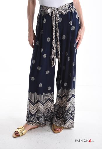Bedrucktes wide leg Hose mit Taschen mit gummizug mit Schleife - ph 1