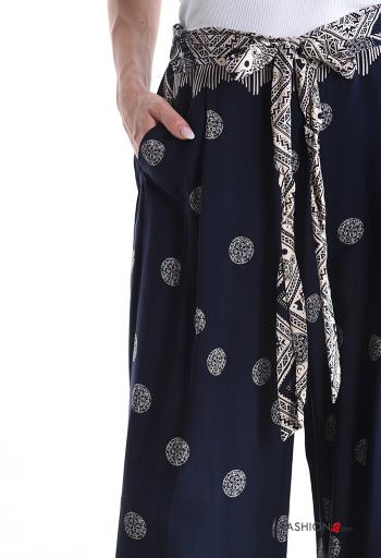 Bedrucktes wide leg Hose mit Taschen mit gummizug mit Schleife - ph 4