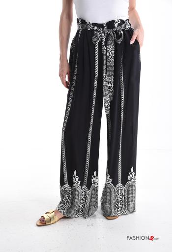 Bedrucktes wide leg Hose mit Taschen mit gummizug mit Schleife