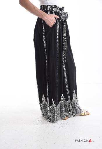 Bedrucktes wide leg Hose mit Taschen mit gummizug mit Schleife - ph 3