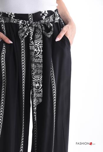 Bedrucktes wide leg Hose mit Taschen mit gummizug mit Schleife - ph 4