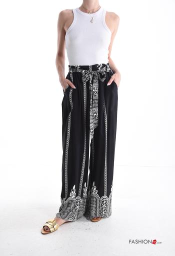 Bedrucktes wide leg Hose mit Taschen mit gummizug mit Schleife - ph 5