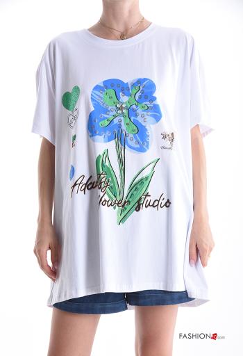 Patterned short sleeve crew neck oversized Cotton T-shirt