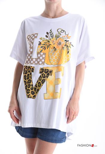 Patterned short sleeve crew neck oversized Cotton T-shirt