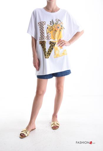 T-shirt in Cotone girocollo oversize maniche corte Fantasia stampata - ph 5