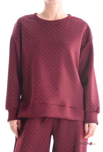long sleeve crew neck Sweatshirt with rhinestones