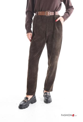 Calças de veludo com cinto com bolsos com elástico