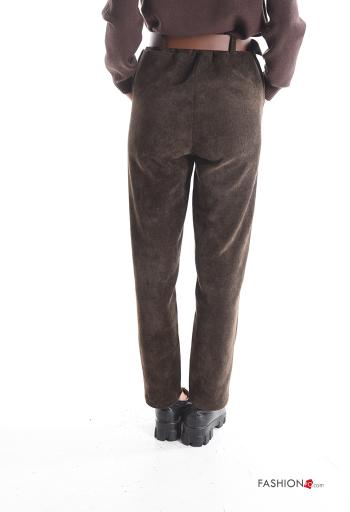 Calças de veludo com cinto com bolsos com elástico - ph 2