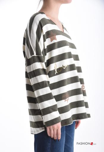 Striped Cotton Long sleeved top with v-neck - ph 3