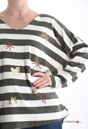 Striped Cotton Long sleeved top with v-neck - ph 4