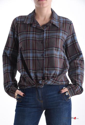 Camisa manga comprida com gola Padrão Tartan com botões