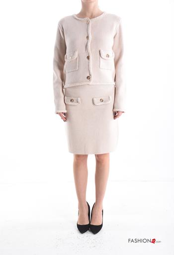 Conjunto lurex manga comprida gola redonda com botões com bolsos