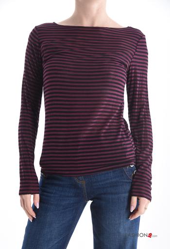 Striped Cashmere Blend Long sleeved top boat neckline