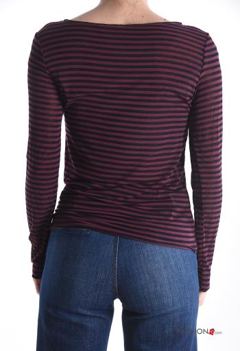 Maglietta a manica lunga in Misto Cashmere Fantasia righe con scollo a barca - ph 2