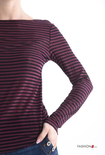 Maglietta a manica lunga in Misto Cashmere Fantasia righe con scollo a barca - ph 4