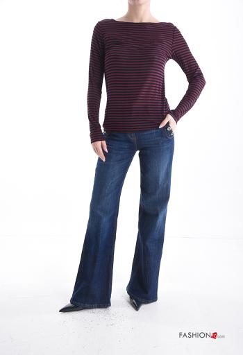 Maglietta a manica lunga in Misto Cashmere Fantasia righe con scollo a barca - ph 5