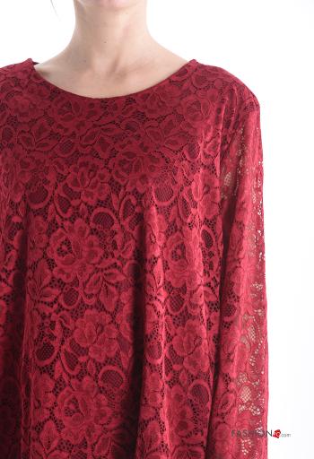 Embroidered long sleeve crew neck lace trim Blouse with lining - ph 4