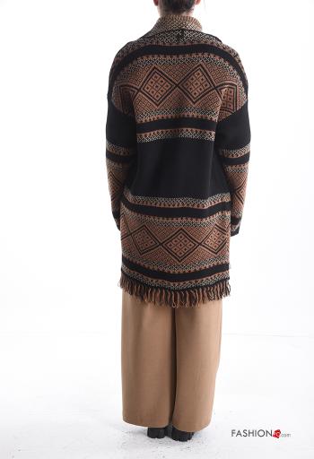 Geometric pattern long sleeve Coat with fringe - ph 2