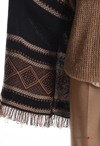 Geometric pattern long sleeve Coat with fringe - ph 5