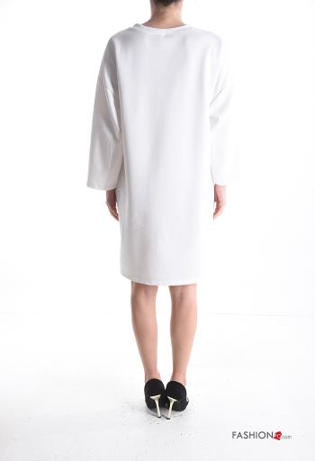 Abito girocollo al ginocchio pizzo maniche lunghe Fantasia ricamata con strass - ph 2