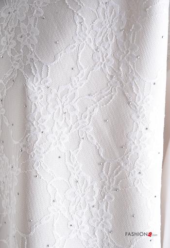 Abito girocollo al ginocchio pizzo maniche lunghe Fantasia ricamata con strass - ph 4