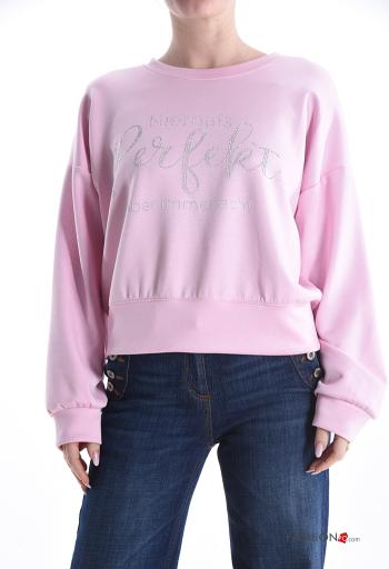 Felpa maniche lunghe girocollo Fantasia scritta con strass