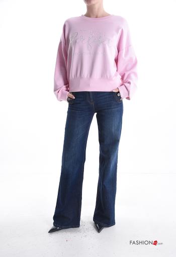 Felpa maniche lunghe girocollo Fantasia scritta con strass - ph 5