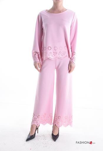 Coordinato maniche lunghe girocollo Fantasia ricamata con elastico - ph 1