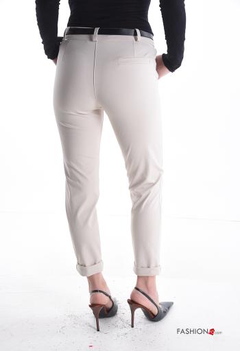 Calças em Algodão skinny com bolsos com botões com cinto com fecho - ph 2