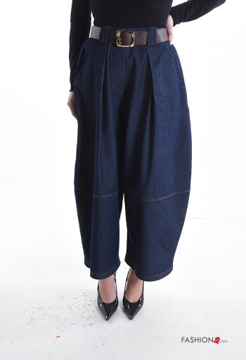 Pantalone in Cotone wide leg con elastico con cintura con tasche - ph 1