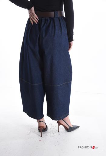 Pantalone in Cotone wide leg con elastico con cintura con tasche - ph 2