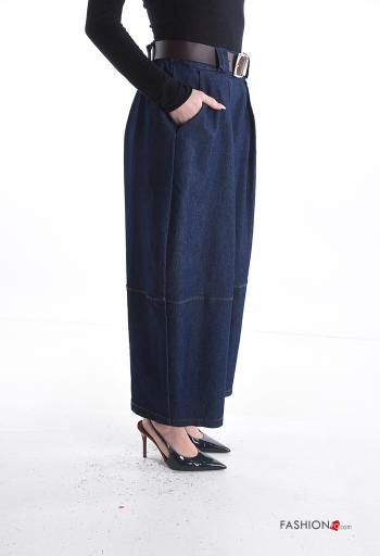 Pantalone in Cotone wide leg con elastico con cintura con tasche - ph 3