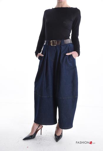 Pantalone in Cotone wide leg con elastico con cintura con tasche - ph 5