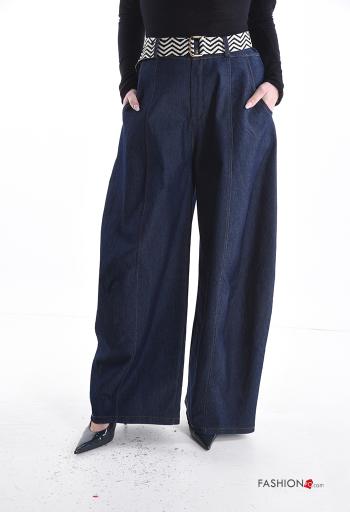 Pantalone in Cotone wide leg con cintura con tasche