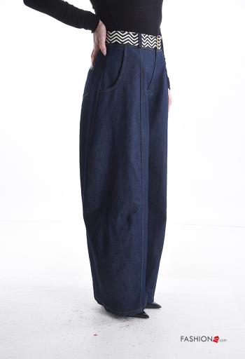 Pantalone in Cotone wide leg con cintura con tasche - ph 3