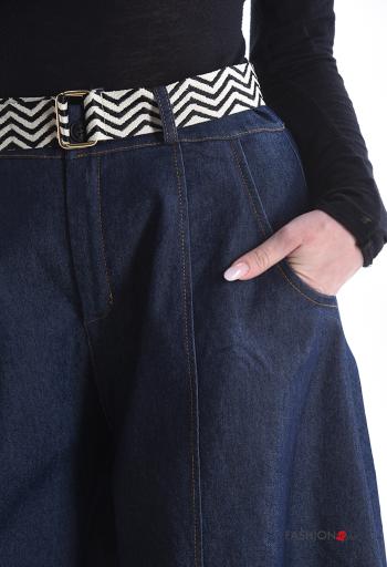 Pantalone in Cotone wide leg con cintura con tasche - ph 4