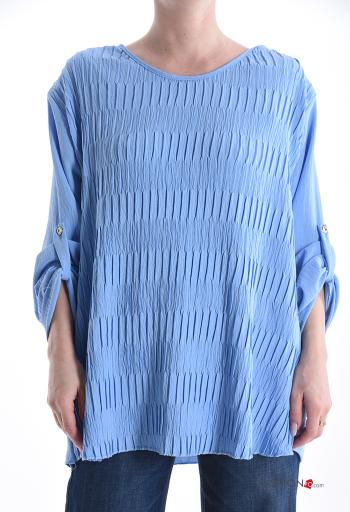 Blusa em Lã mista gola redonda manga três quartos