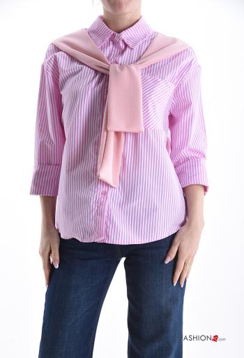Camicia in Cotone maniche lunghe con colletto Fantasia righe con bottoni con nodo - ph 1