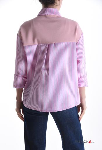 Camicia in Cotone maniche lunghe con colletto Fantasia righe con bottoni con nodo - ph 2