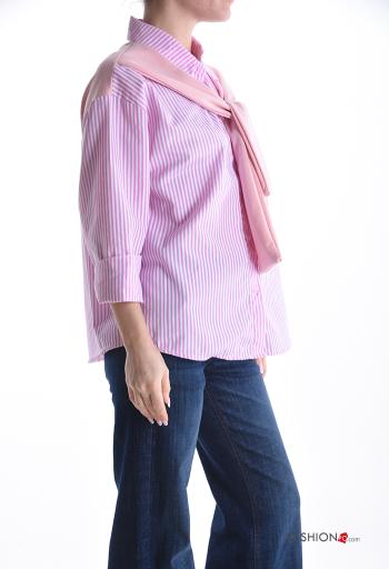 Camicia in Cotone maniche lunghe con colletto Fantasia righe con bottoni con nodo - ph 3