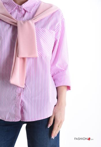 Camicia in Cotone maniche lunghe con colletto Fantasia righe con bottoni con nodo - ph 4