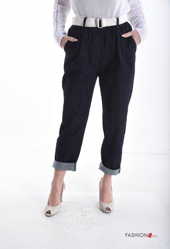 Cotton Jeans with belt with pockets with buttons