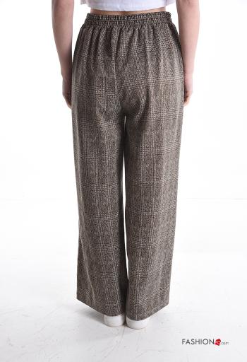 Tartan wide leg Trousers with buttons with elastic with pockets - ph 2