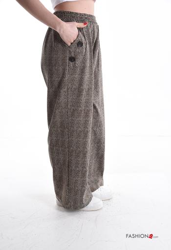 Tartan wide leg Trousers with buttons with elastic with pockets - ph 3