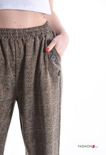 Tartan wide leg Trousers with buttons with elastic with pockets - ph 4