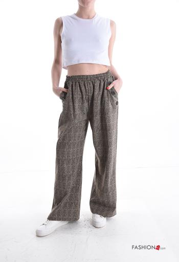 Tartan wide leg Trousers with buttons with elastic with pockets - ph 5