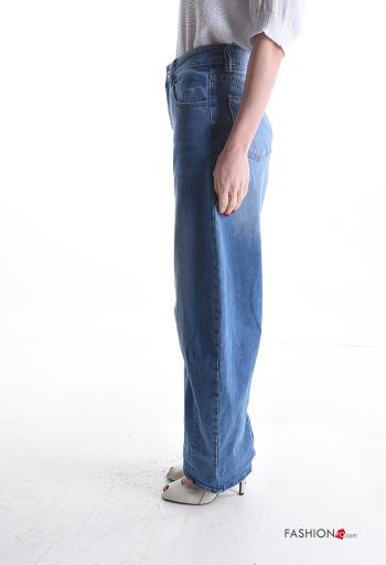 denim wide leg Cotton Jeans with buttons with zip with pockets - ph 3