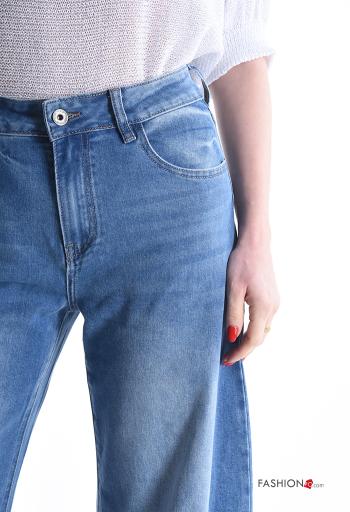 denim wide leg Cotton Jeans with buttons with zip with pockets - ph 4