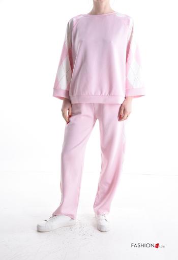 Geometric pattern long sleeve crew neck Sports set with pockets with elastic